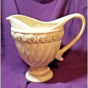 Vintage Creamwear Farmhouse PORCELAIN PITCHER Basket Weave Design Great Patina